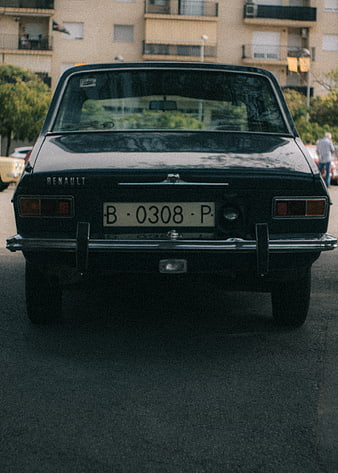 Rear view of vintage black Renault 12 classic car