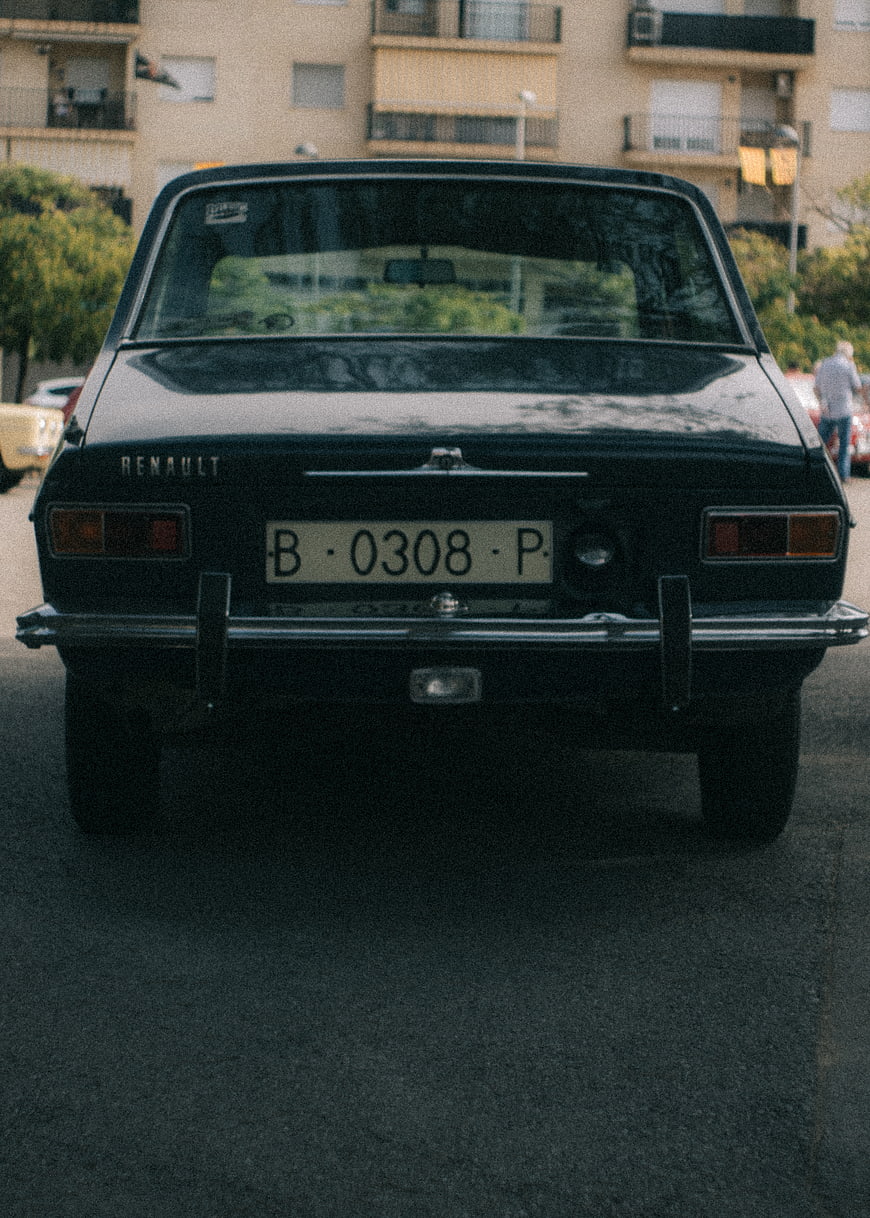 Rear view of vintage black Renault 12 classic car
