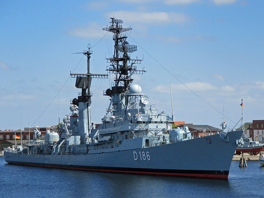German Navy Frigate D186 Docked In Harbor