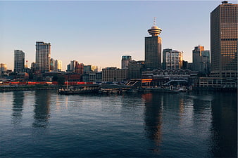 Vancouver Skyline at Sunset with Water Reflections