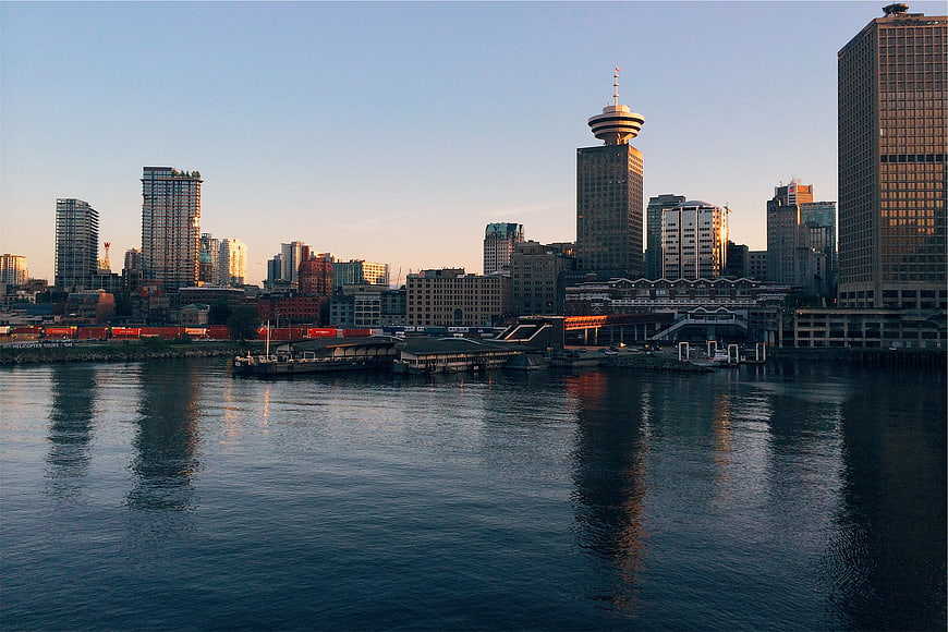 Vancouver Skyline at Sunset with Water Reflections