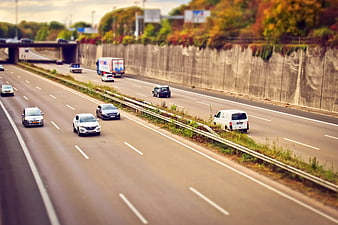Highway traffic with tilt-shift miniature effect