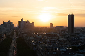 Paris La Défense Skyline at Golden Hour Sunset