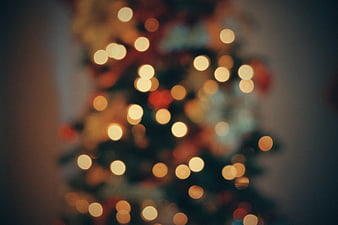 Blurred Christmas Tree With Warm Bokeh Lights