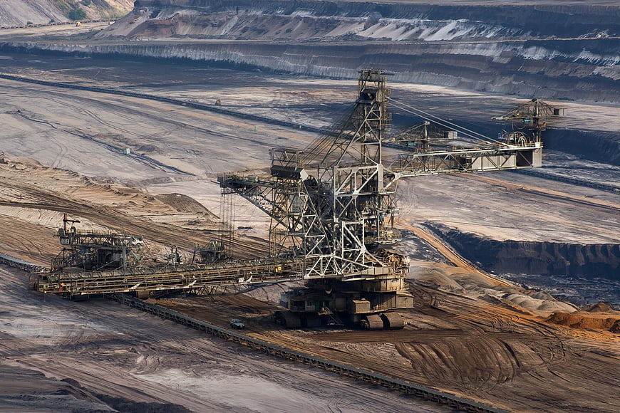 Aerial View of Massive Bucket Wheel Excavator in Open Pit Mine