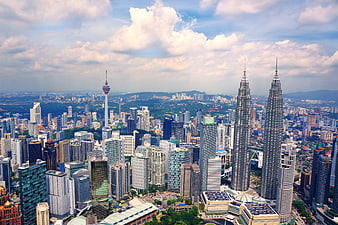 Aerial View of Kuala Lumpur Skyline with Petronas Towers