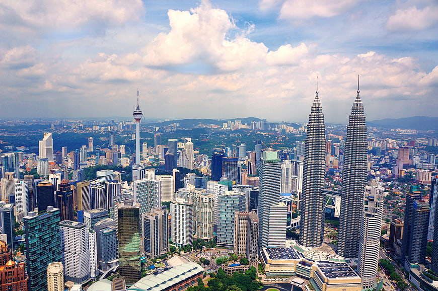 Aerial View of Kuala Lumpur Skyline with Petronas Towers