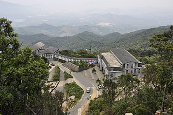 High-angle view of Ba Na Hills resort buildings in Vietnam