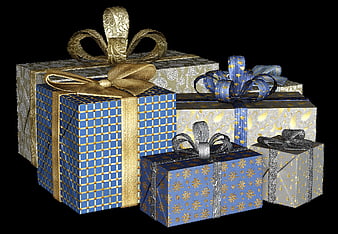 Luxury Christmas Gift Boxes With Gold And Blue Ribbons