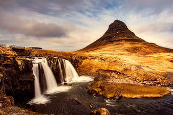 Kirkjufell Mountain and Waterfall in Iceland Landscape