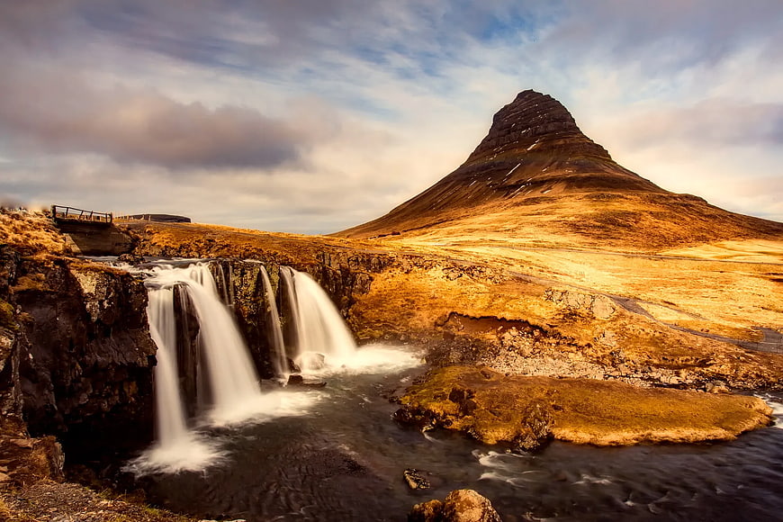 Kirkjufell Mountain and Waterfall in Iceland Landscape