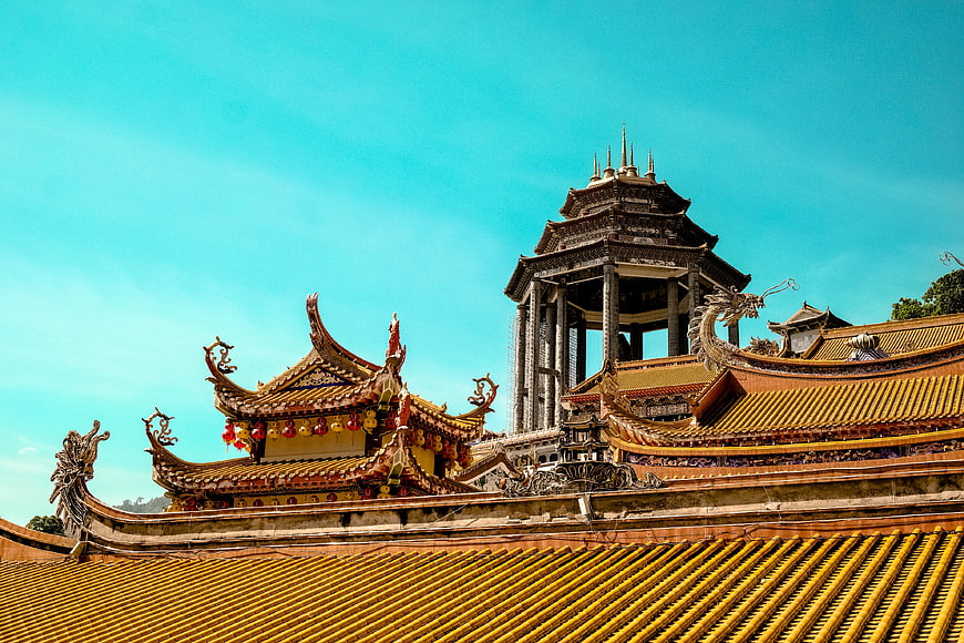 Traditional Chinese Temple Architecture with Yellow Roof Tiles