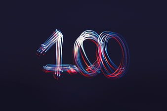 Abstract 100 Number Light Painting on Dark Background