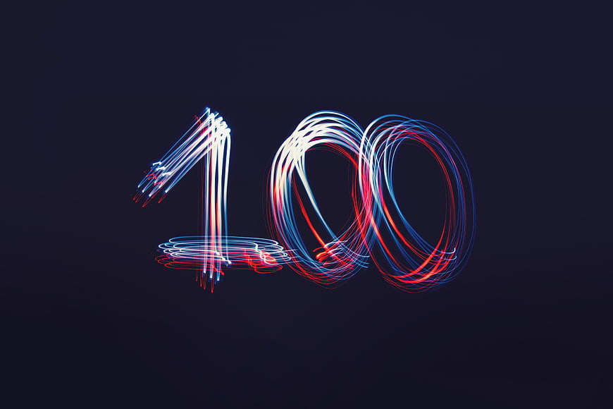 Abstract 100 Number Light Painting on Dark Background