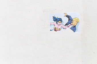 Wonder Woman and Trump Sticker on White Wall