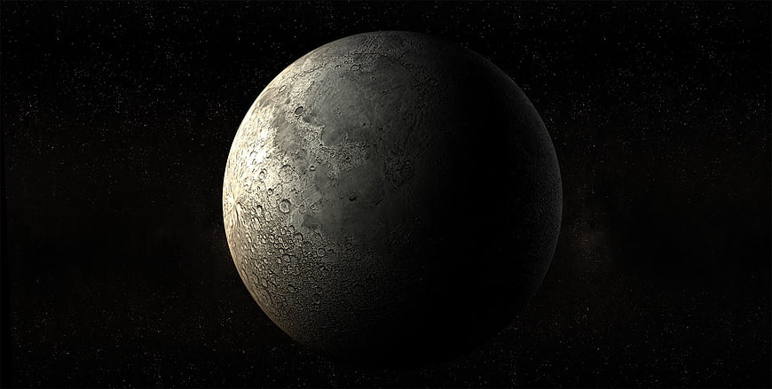 Cinematic Crescent Moon in Deep Space with Craters