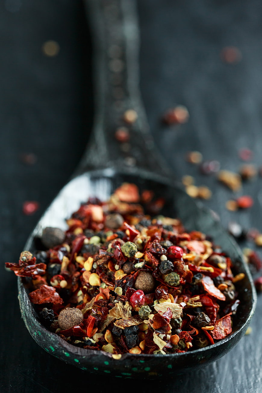 Wooden Spoon with Mixed Spices and Chili Flakes