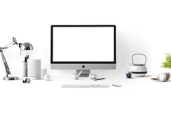 Minimalist White Workspace with iMac and Office Accessories