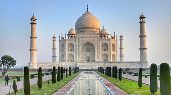 Taj Mahal Front View With Central Reflecting Pool And Minarets