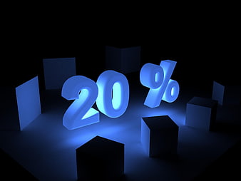 Glowing Blue 20 Percent Symbol 3D Render