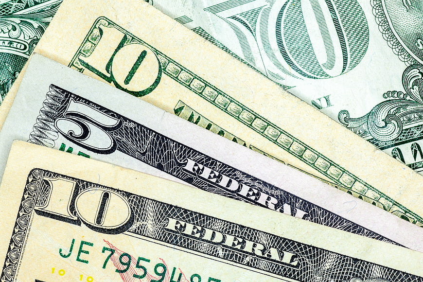 Close-up of US Dollar Bills and Currency