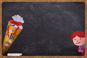 Back to school chalkboard with diploma cone and cartoon girl