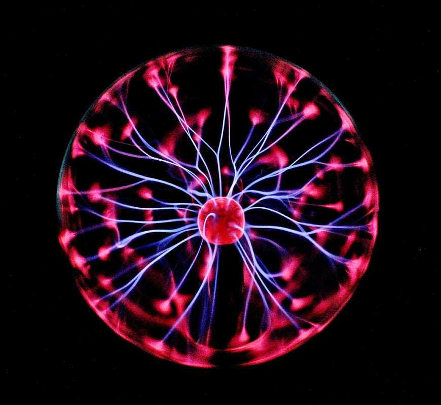 Glowing Plasma Ball with Electric Lightning Discharges