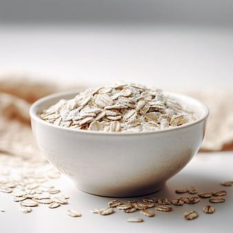 Bowl of Rolled Oats and Oat Flour on White Surface