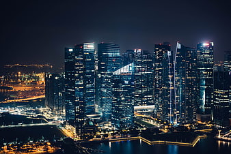 Singapore Marina Bay Financial District Skyline at Night