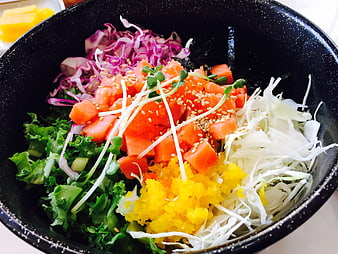 Colorful Salmon Sashimi Rice Bowl with Vegetables