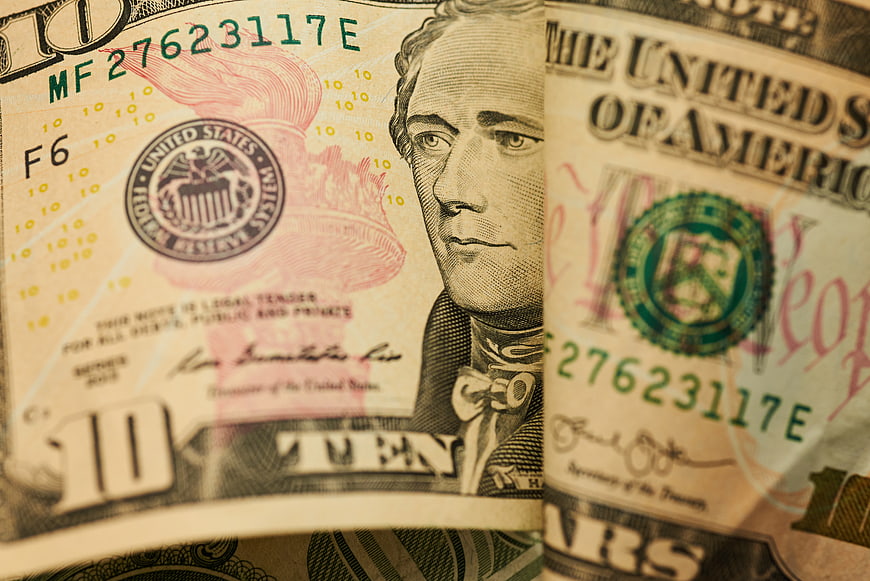 Close-up of United States Ten Dollar Bill