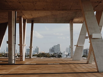 Concrete Parking Garage Structure with City Skyline View
