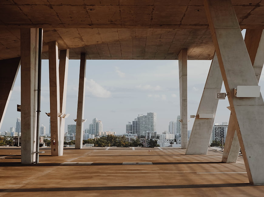 Concrete Parking Garage Structure with City Skyline View
