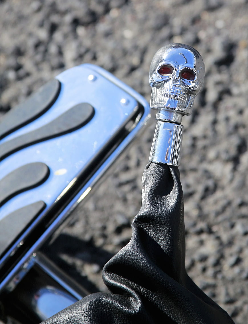 Chrome Skull Motorcycle Gear Shift Lever Close-Up