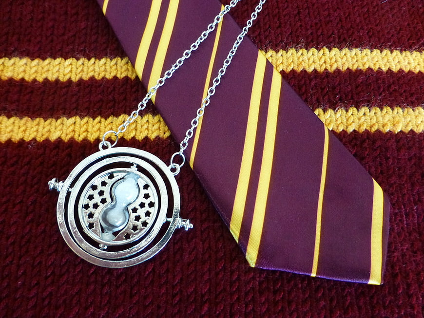 Time Turner Necklace with Gryffindor Scarf and Tie