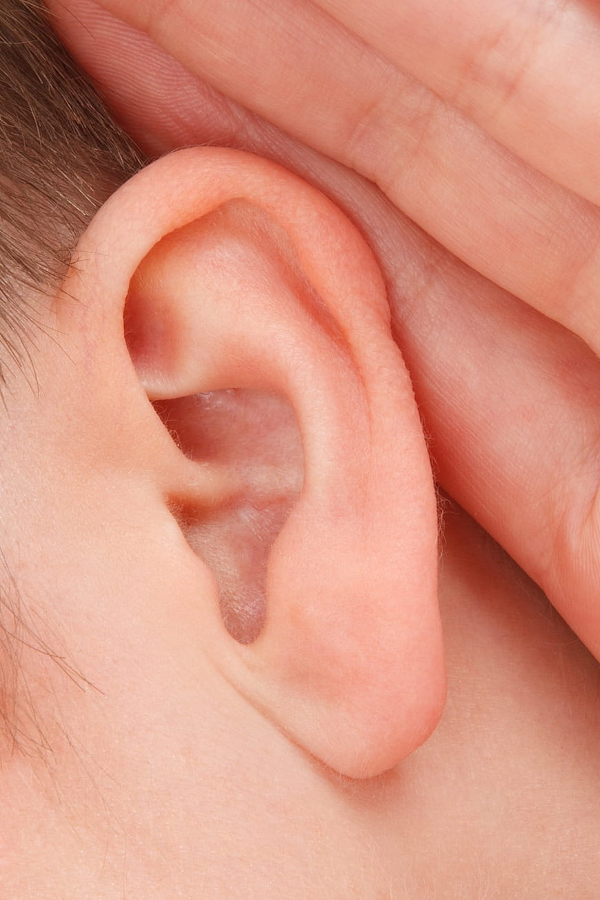 Close-up of hand cupped behind ear listening