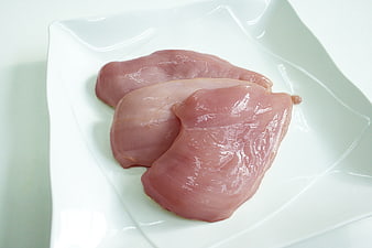 Raw Chicken Breasts On White Square Plate