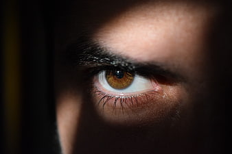 Close-up of a man's eye in dramatic shadow