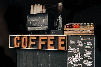 Rustic Coffee Stall Sign with Menu and Supplies