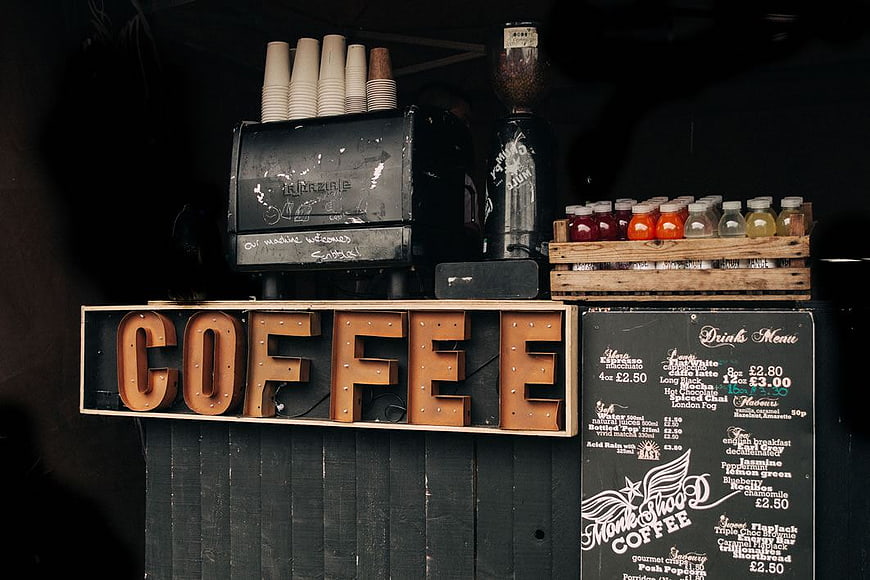 Rustic Coffee Stall Sign with Menu and Supplies