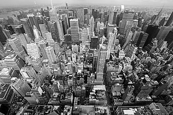 Aerial Black and White View of New York City Skyscrapers