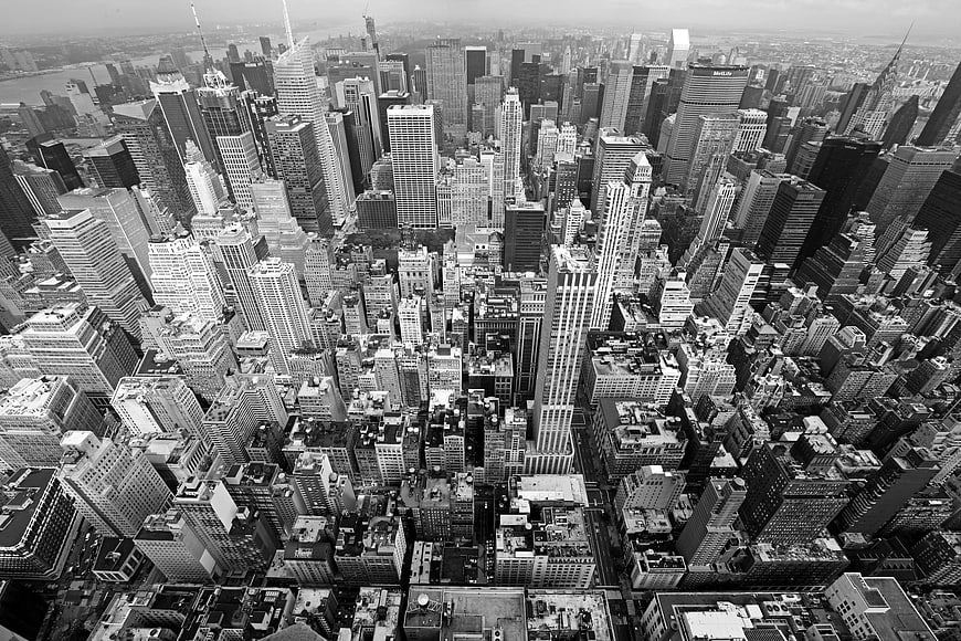 Aerial Black and White View of New York City Skyscrapers