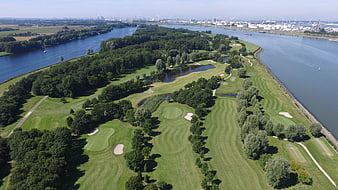 Aerial View of Golf Course on River Peninsula