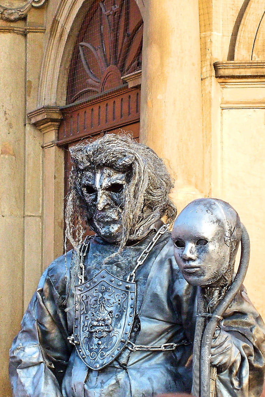 Bronze statue of knight and child in Krakow