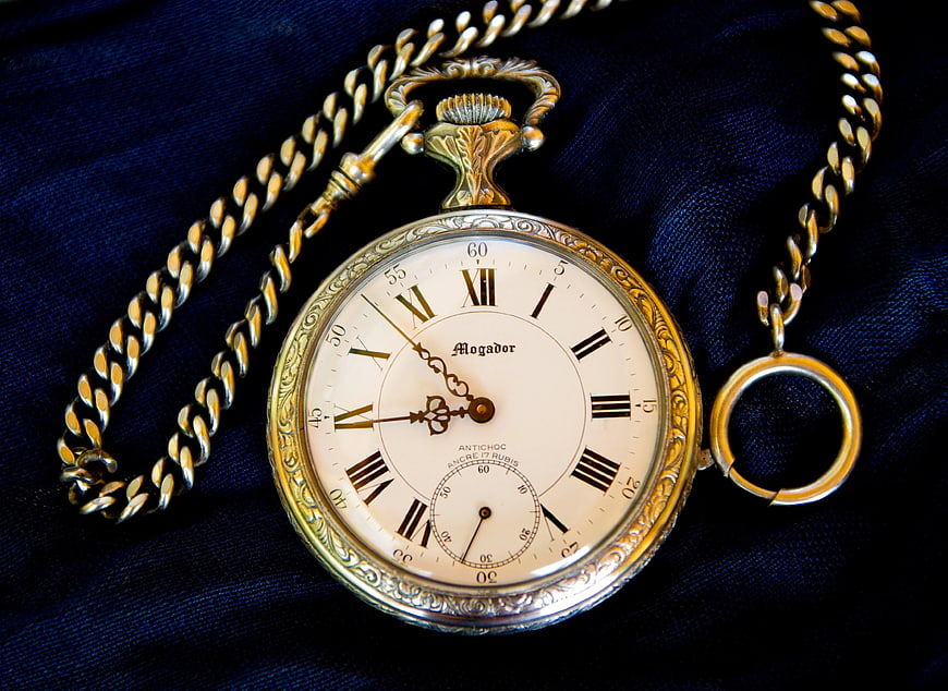 Vintage Gold Pocket Watch on Blue Velvet