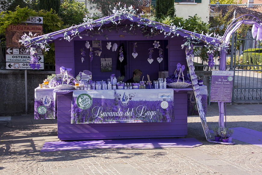 Purple Lavender Market Stall in Italian Town Square