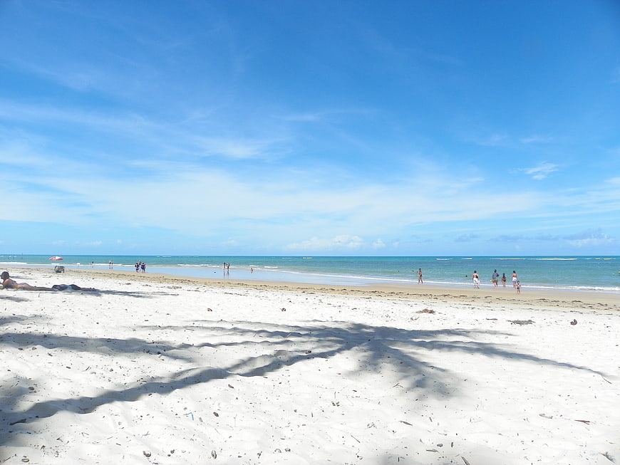 Wide View of White Sand Beach and Turquoise Ocean in Brazil