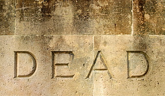 Carved word DEAD on weathered stone wall