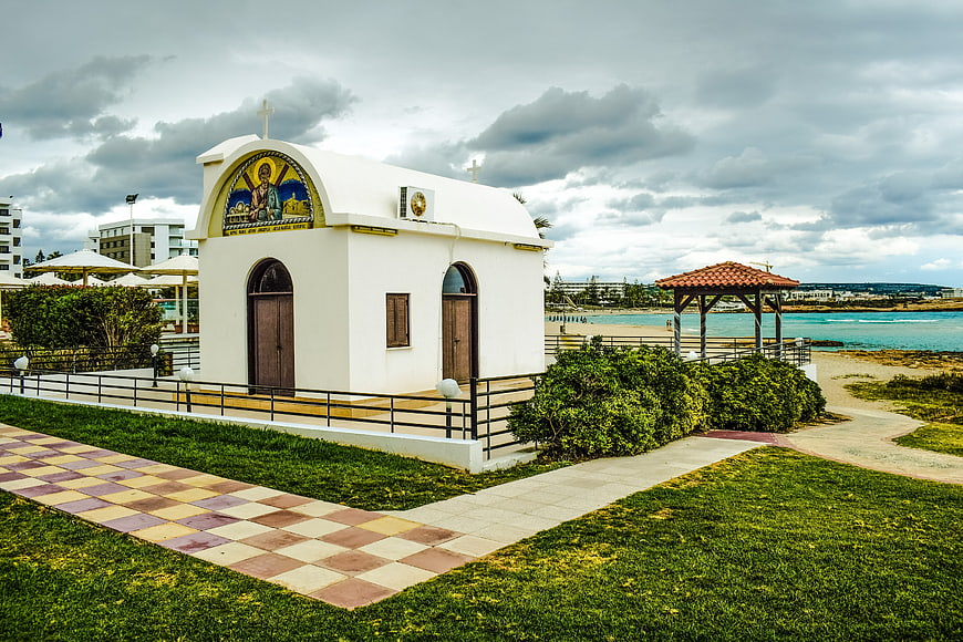 White Orthodox Chapel by the Sea in Ayia Napa Cyprus