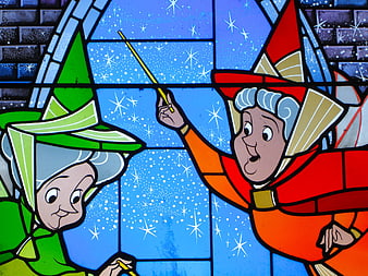 Stained glass fairies from Sleeping Beauty at Disneyland Paris